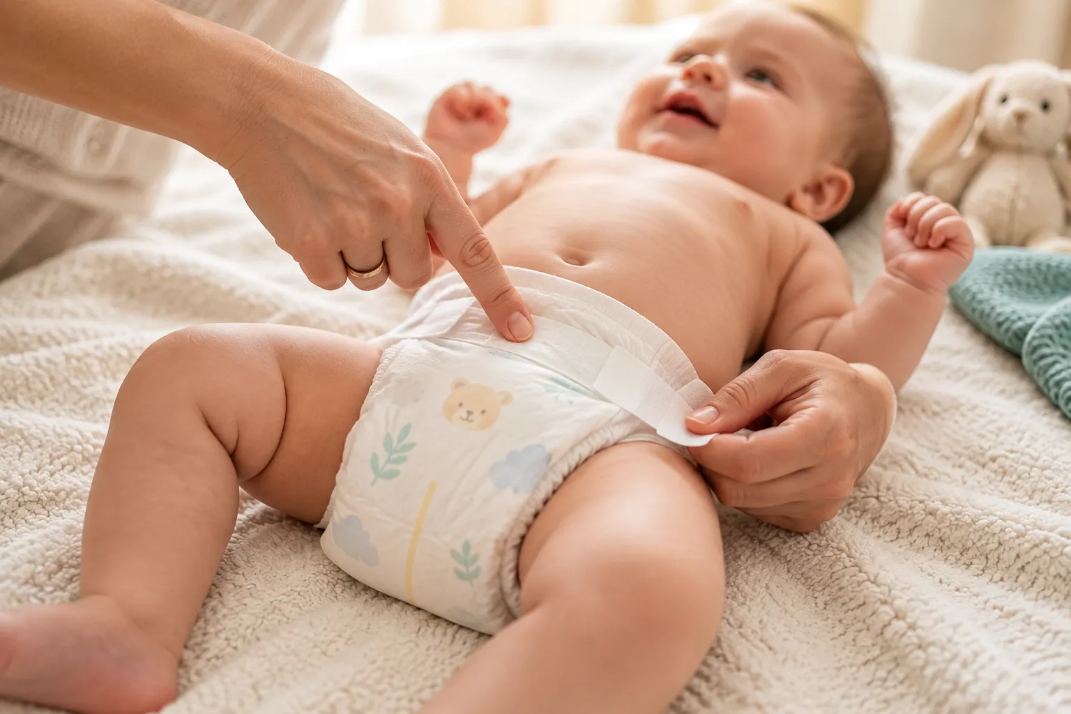 آزمون یک انگشت زیر کش کمر پوشک نوزاد